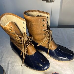 JBU By Jambu Women's Tan and Navy Maplewood Waterproof Rain Boots 8.5M